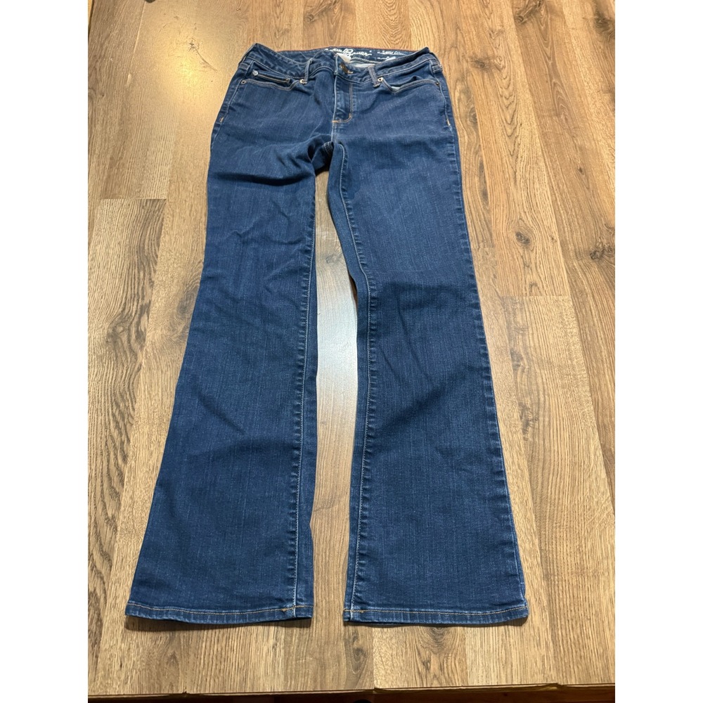 Eddie Bauer Jeans Women Size P4 Blue Slightly Curvy Bootcut Stretch Denim